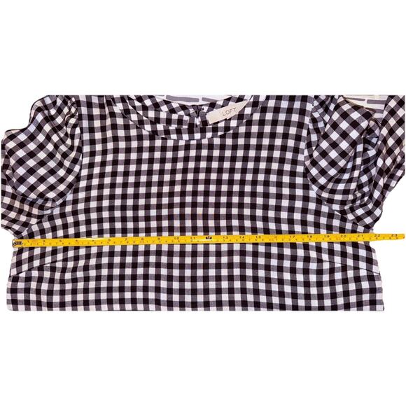 LOFT Women’s Sz L Black/White Check 100% Rayon Long Sleeve Keyhole Blouse - Picture 7 of 11